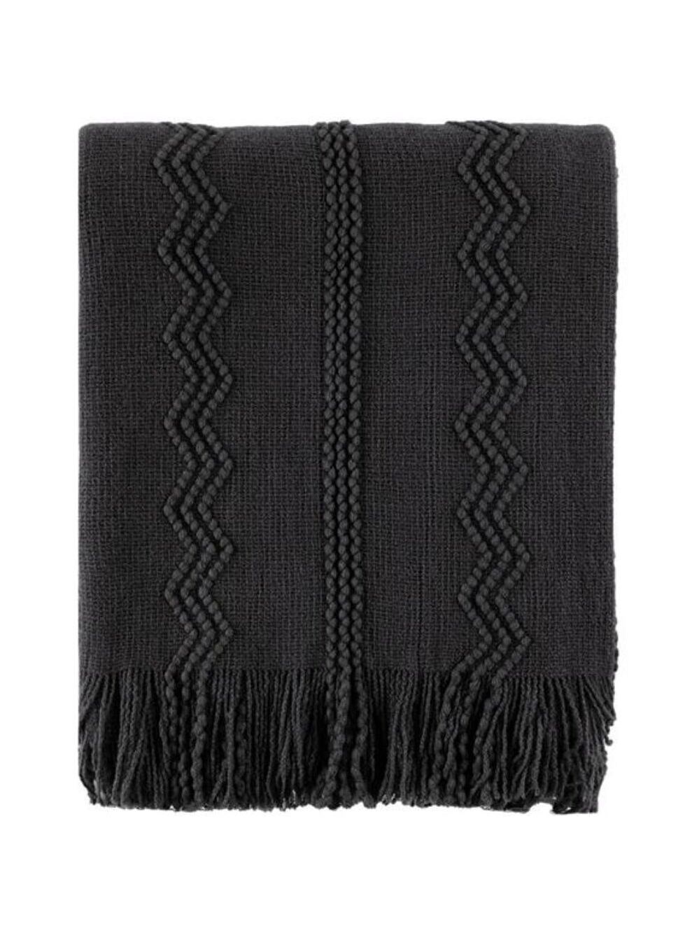 Black Knit Throw Blanket Fringe Decorative Couch Sofa Bed Farmhouse 50x60 Home